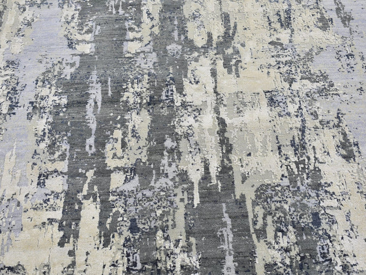 8'2" x 10'2" New Hand Knotted Grey Wool & Silk Rectangle Oriental Rug - MOA10266741