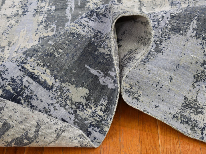 8'2" x 10'2" New Hand Knotted Grey Wool & Silk Rectangle Oriental Rug - MOA10266741