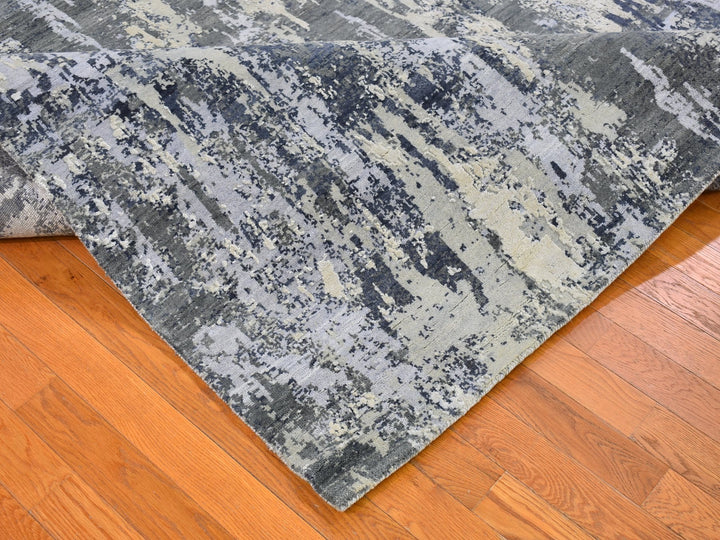 8'2" x 10'2" New Hand Knotted Grey Wool & Silk Rectangle Oriental Rug - MOA10266741