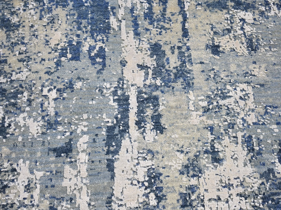 3'1" x 5'3" New Hand Knotted Blue Wool & Pure Silk Rectangle Oriental Rug - MOA10266763