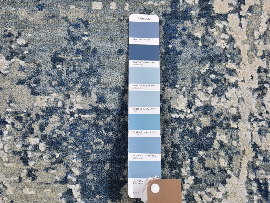 3'1" x 5'3" New Hand Knotted Blue Wool & Pure Silk Rectangle Oriental Rug - MOA10266763