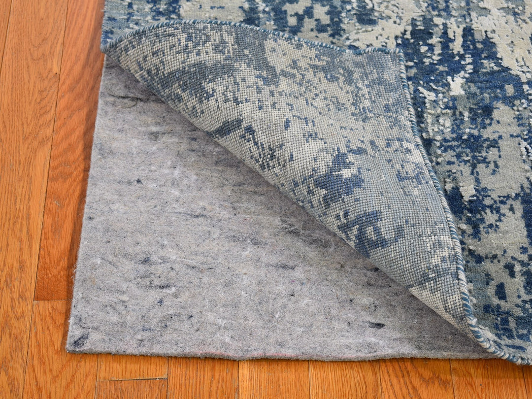 3'1" x 5'3" New Hand Knotted Blue Wool & Pure Silk Rectangle Oriental Rug - MOA10266763