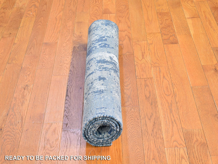 3'1" x 5'3" New Hand Knotted Blue Wool & Pure Silk Rectangle Oriental Rug - MOA10266763