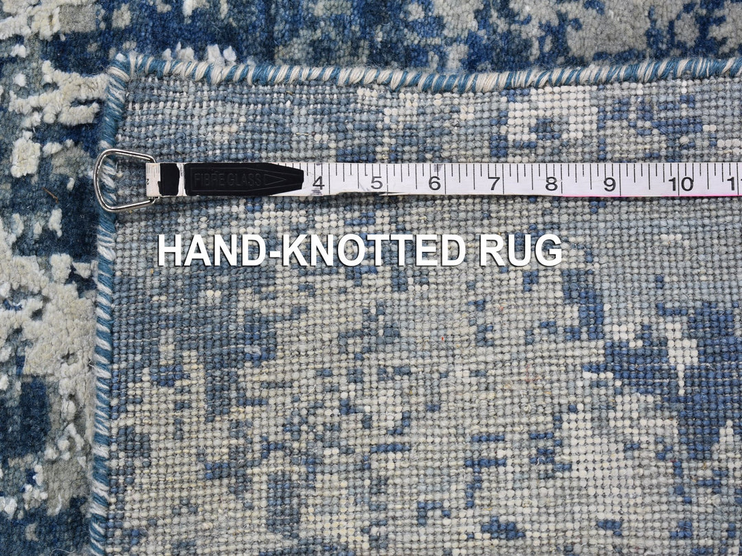 3'1" x 5'3" New Hand Knotted Blue Wool & Pure Silk Rectangle Oriental Rug - MOA10266763