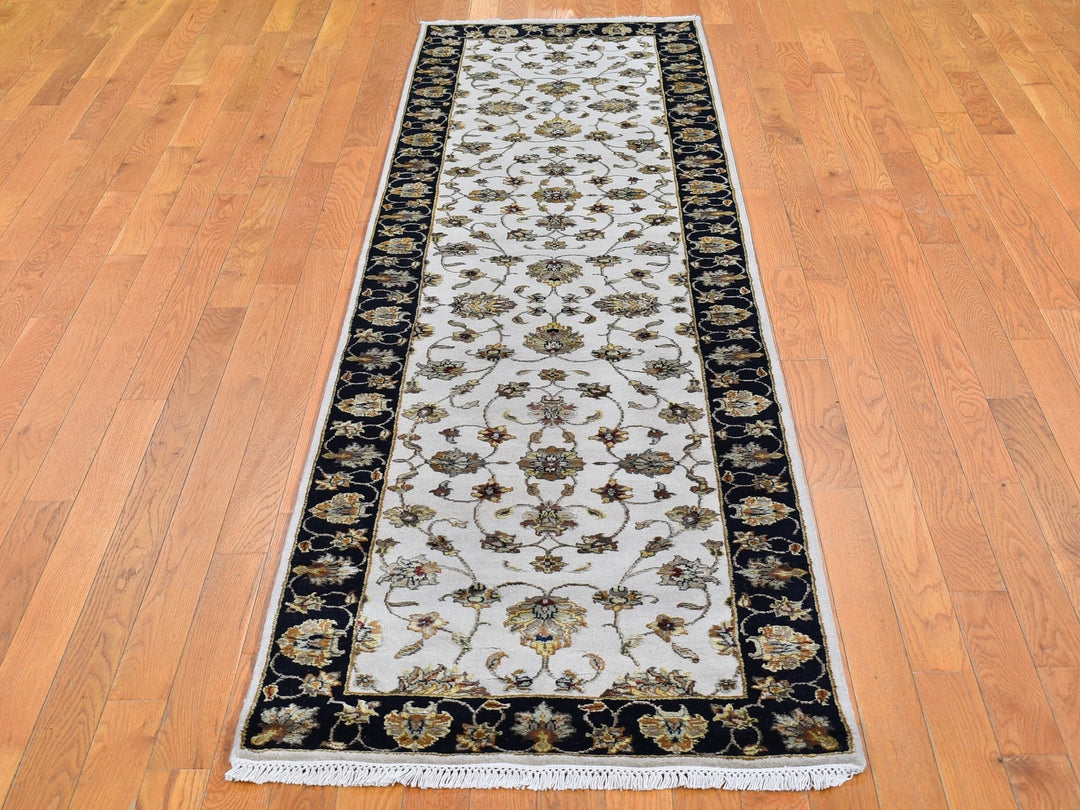 2'7" x 9'10" New Hand Knotted Ivory Wool & Silk Runner Oriental Rug - MOA10266768
