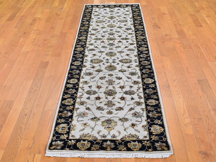 2'7" x 9'10" New Hand Knotted Ivory Wool & Silk Runner Oriental Rug - MOA10266768