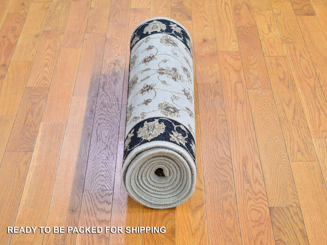 2'7" x 9'10" New Hand Knotted Ivory Wool & Silk Runner Oriental Rug - MOA10266768
