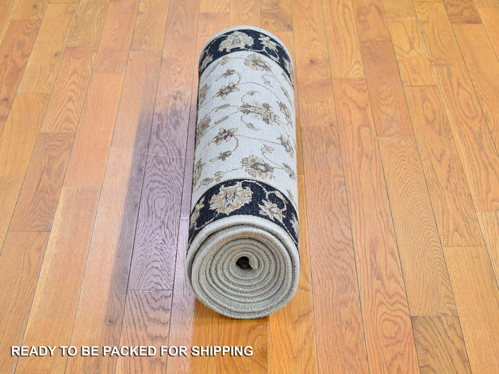 2'7" x 9'10" New Hand Knotted Ivory Wool & Silk Runner Oriental Rug - MOA10266768