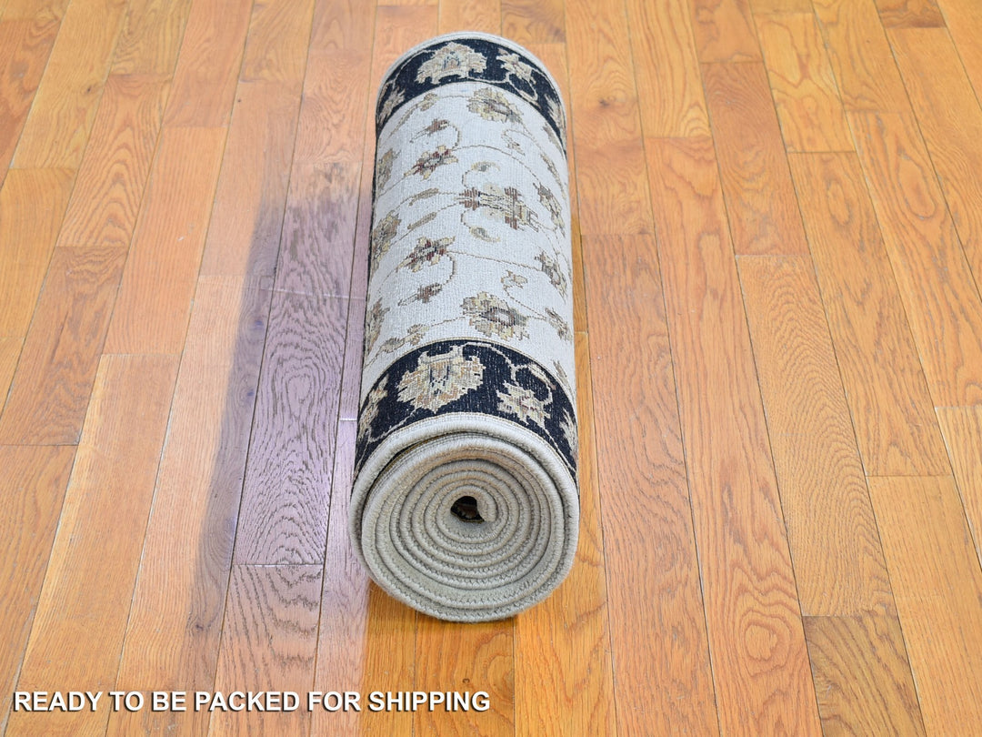 2'7" x 9'10" New Hand Knotted Ivory Wool & Silk Runner Oriental Rug - MOA10266769