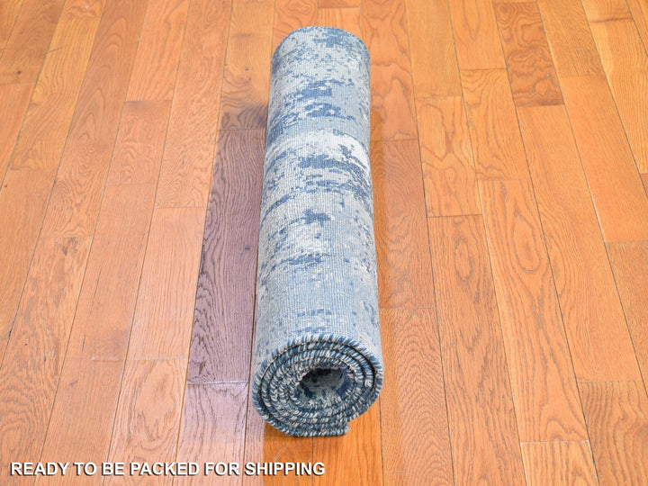 3'0" x 5'3" New Hand Knotted Blue Wool & Pure Silk Rectangle Oriental Rug - MOA10266770