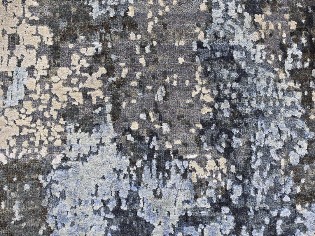 2'6" x 10'2" New Hand Knotted Grey Wool & Silk Runner Oriental Rug - MOA10266776