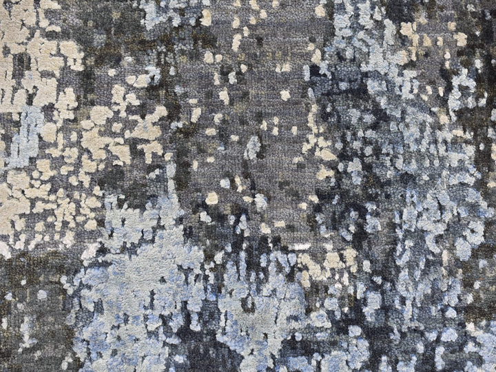 2'6" x 10'2" New Hand Knotted Grey Wool & Silk Runner Oriental Rug - MOA10266776