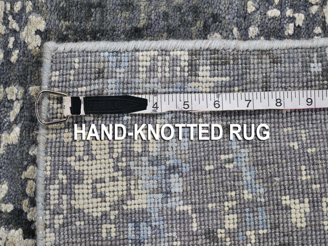 2'6" x 10'2" New Hand Knotted Grey Wool & Silk Runner Oriental Rug - MOA10266776