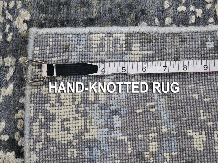 2'6" x 10'2" New Hand Knotted Grey Wool & Silk Runner Oriental Rug - MOA10266776
