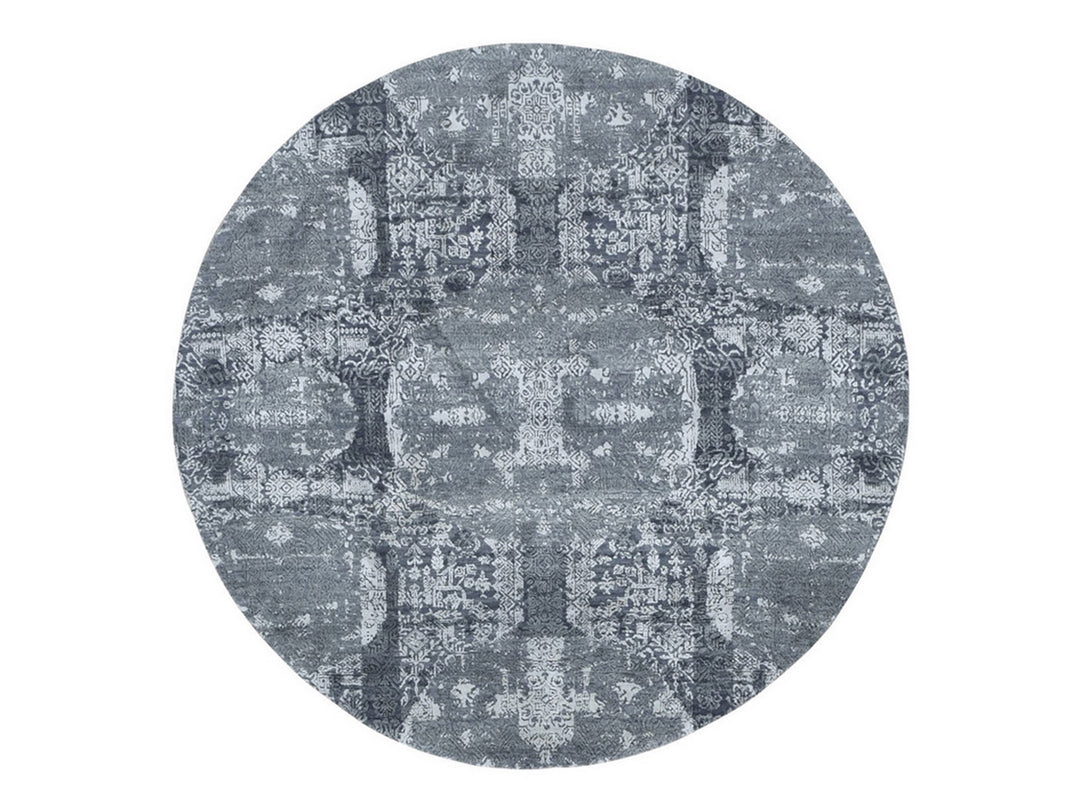 6'1" x 6'1" New Hand Knotted Grey Wool & Silk Round Oriental Rug - MOA10266778