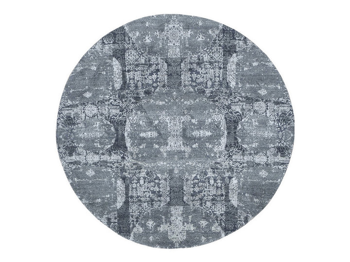 6'1" x 6'1" New Hand Knotted Grey Wool & Silk Round Oriental Rug - MOA10266778
