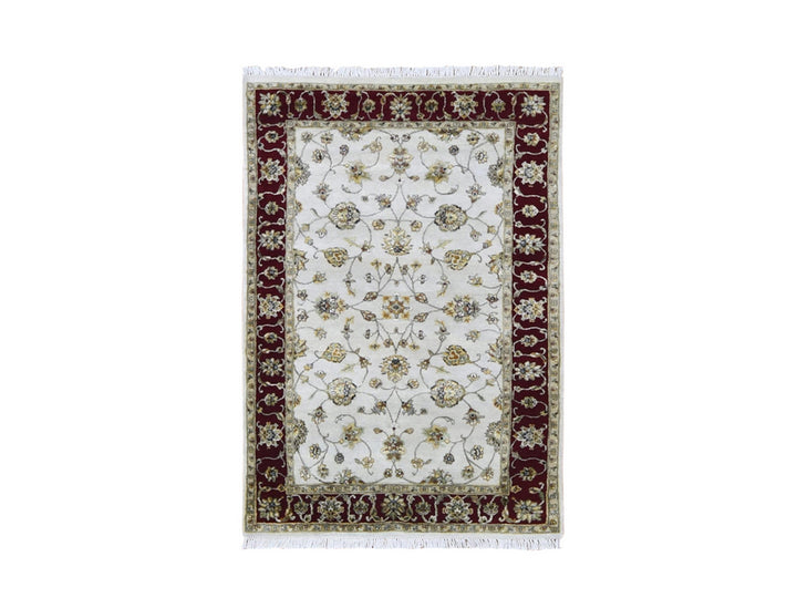 4'0" x 6'0" New Hand Knotted Ivory Wool & Silk Rectangle Oriental Rug - MOA10266779