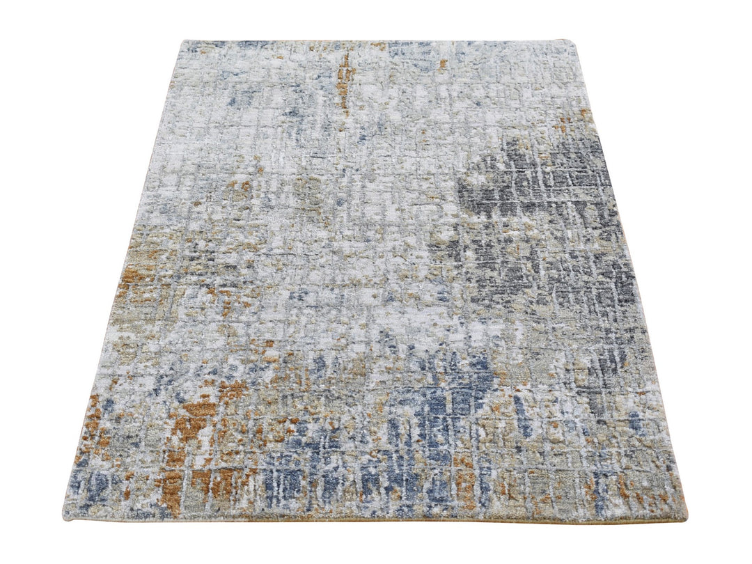 2'6" x 4'1" New Hand Knotted Grey Wool Rectangle Oriental Rug - MOA10266791