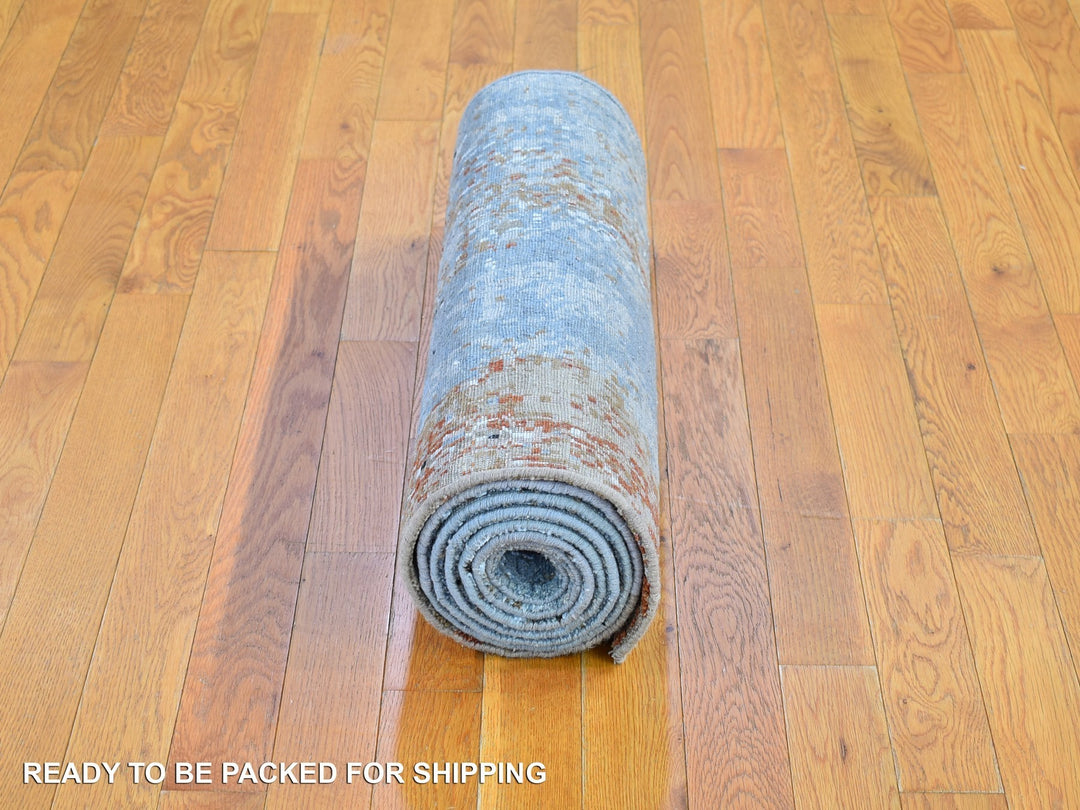 2'6" x 10'3" New Hand Knotted Blue Wool Runner Oriental Rug - MOA10266792