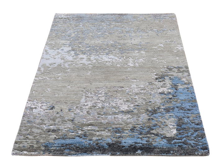 3'0" x 5'3" New Hand Knotted Grey Wool & Silk Rectangle Oriental Rug - MOA10266796