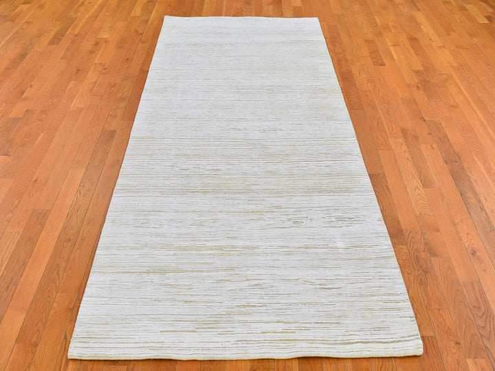 4'1" x 10'2" New Hand Knotted Ivory Wool & Silk Runner Oriental Rug - MOA10266797