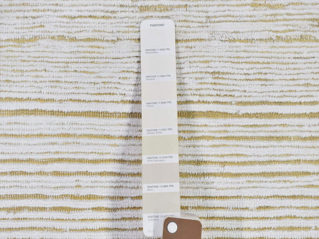 4'1" x 10'2" New Hand Knotted Ivory Wool & Silk Runner Oriental Rug - MOA10266797