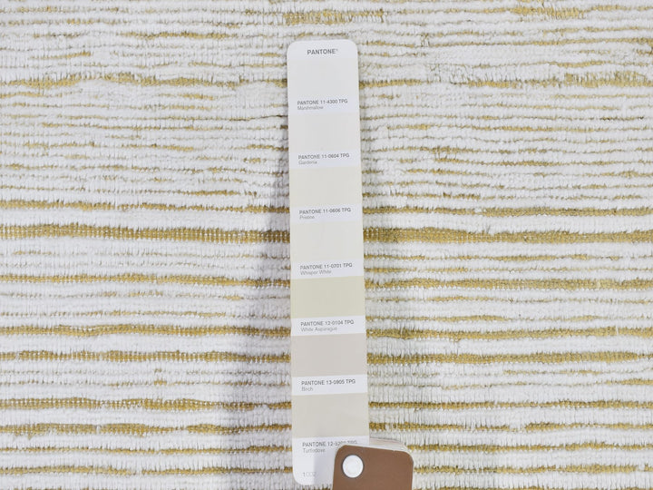 4'1" x 10'2" New Hand Knotted Ivory Wool & Silk Runner Oriental Rug - MOA10266797