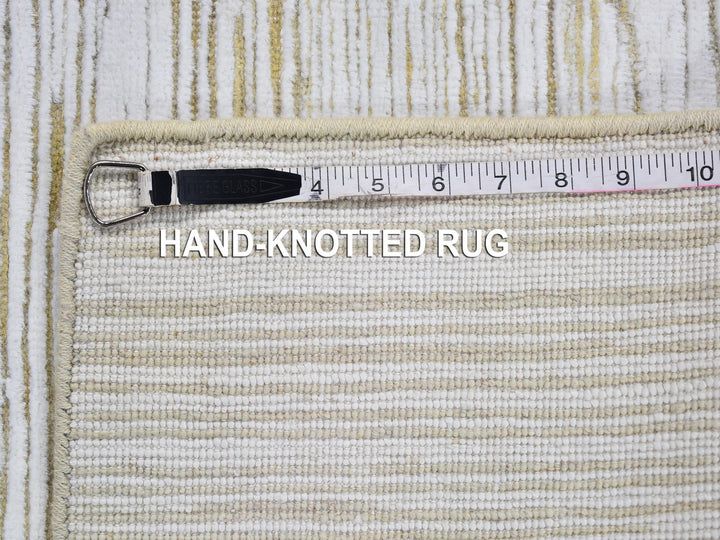 4'1" x 10'2" New Hand Knotted Ivory Wool & Silk Runner Oriental Rug - MOA10266797