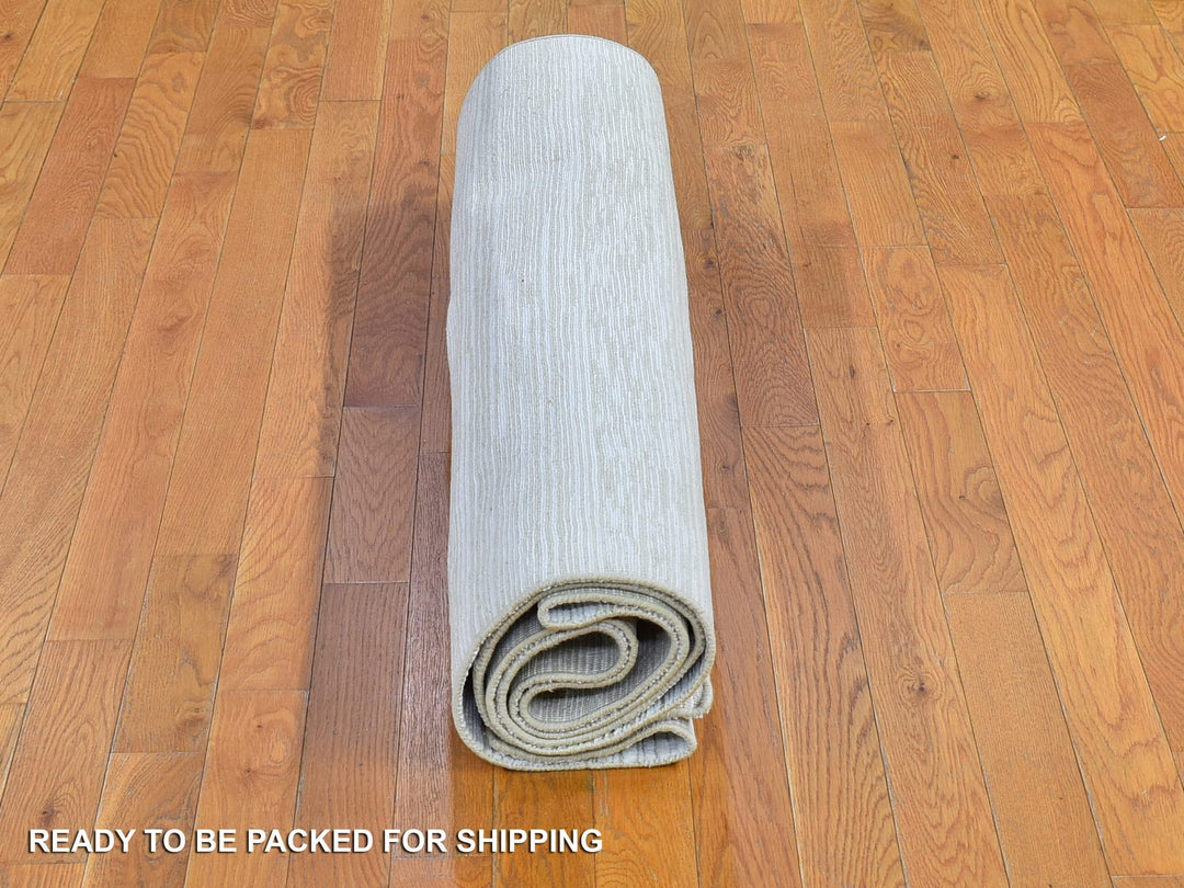 4'1" x 10'2" New Hand Knotted Ivory Wool & Silk Runner Oriental Rug - MOA10266797