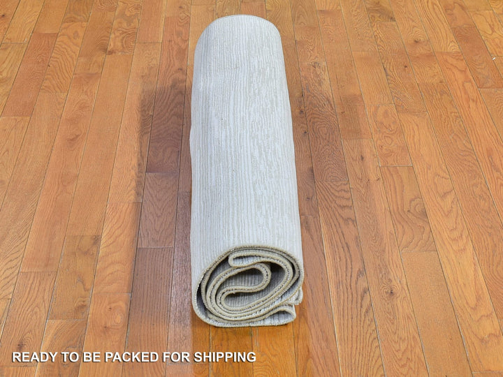 4'1" x 10'2" New Hand Knotted Ivory Wool & Silk Runner Oriental Rug - MOA10266797