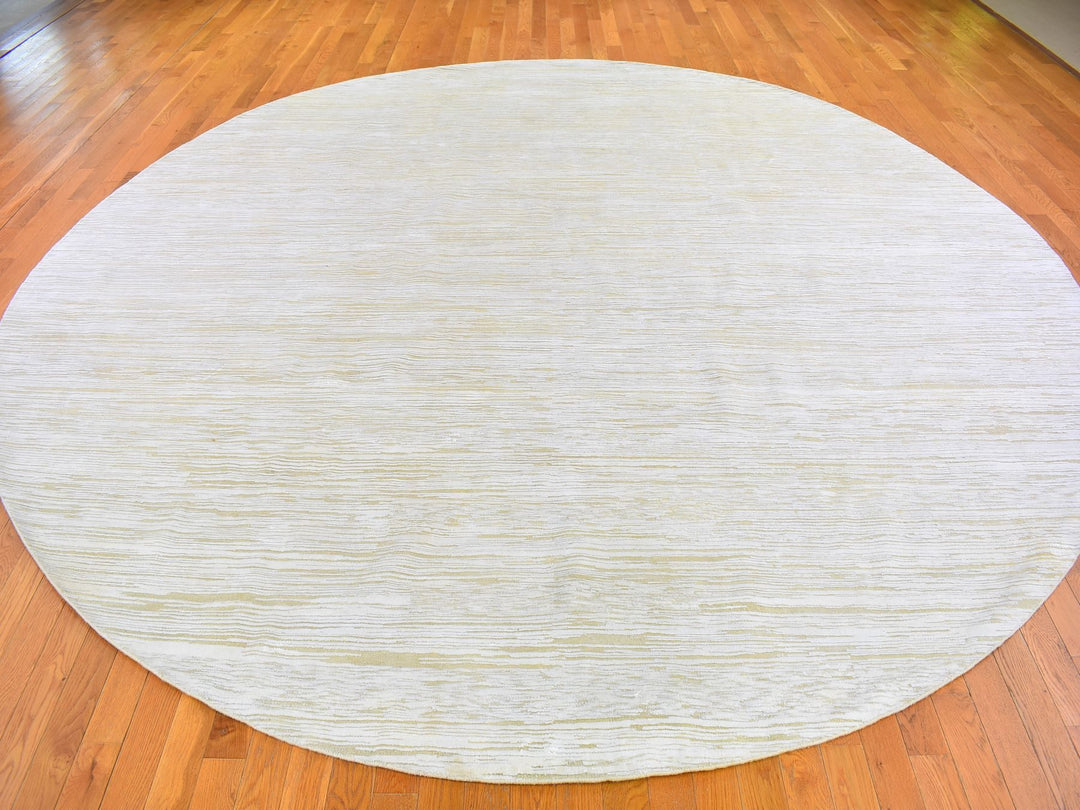 12'0" x 12'0" New Hand Knotted Ivory Wool & Silk Round Oriental Rug - MOA10266798