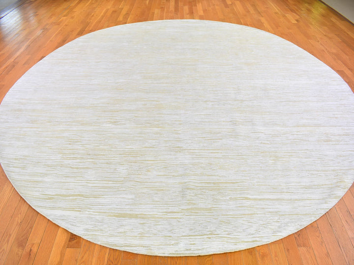 12'0" x 12'0" New Hand Knotted Ivory Wool & Silk Round Oriental Rug - MOA10266798