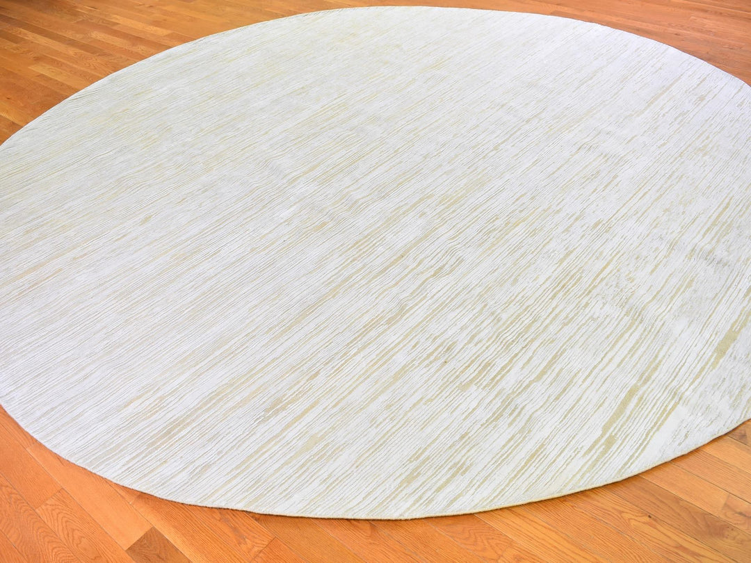 12'0" x 12'0" New Hand Knotted Ivory Wool & Silk Round Oriental Rug - MOA10266798