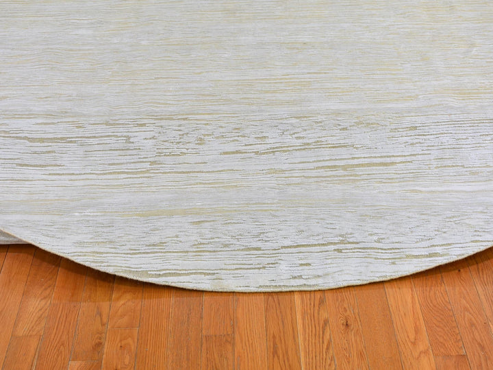 12'0" x 12'0" New Hand Knotted Ivory Wool & Silk Round Oriental Rug - MOA10266798