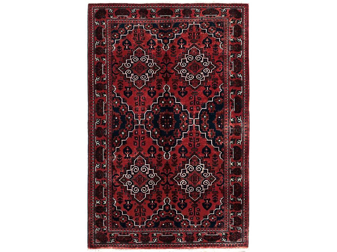 3'10" x 5'11" New Hand Knotted Red Wool Rectangle Oriental Rug - MOA102667
