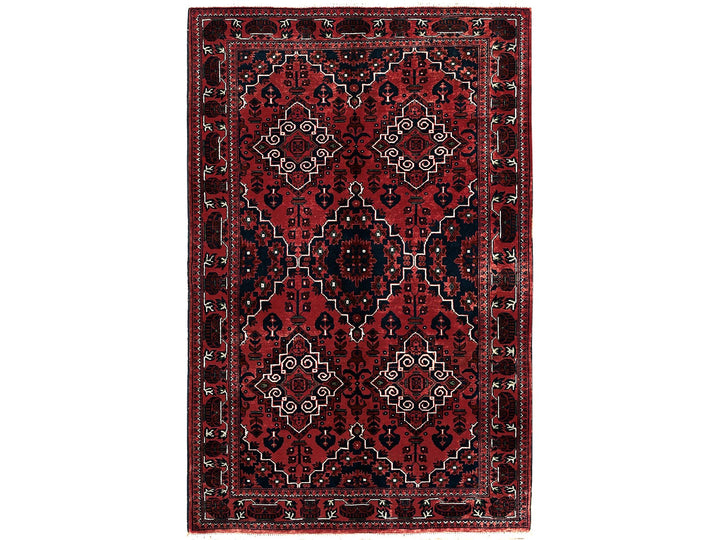 3'10" x 5'11" New Hand Knotted Red Wool Rectangle Oriental Rug - MOA102667