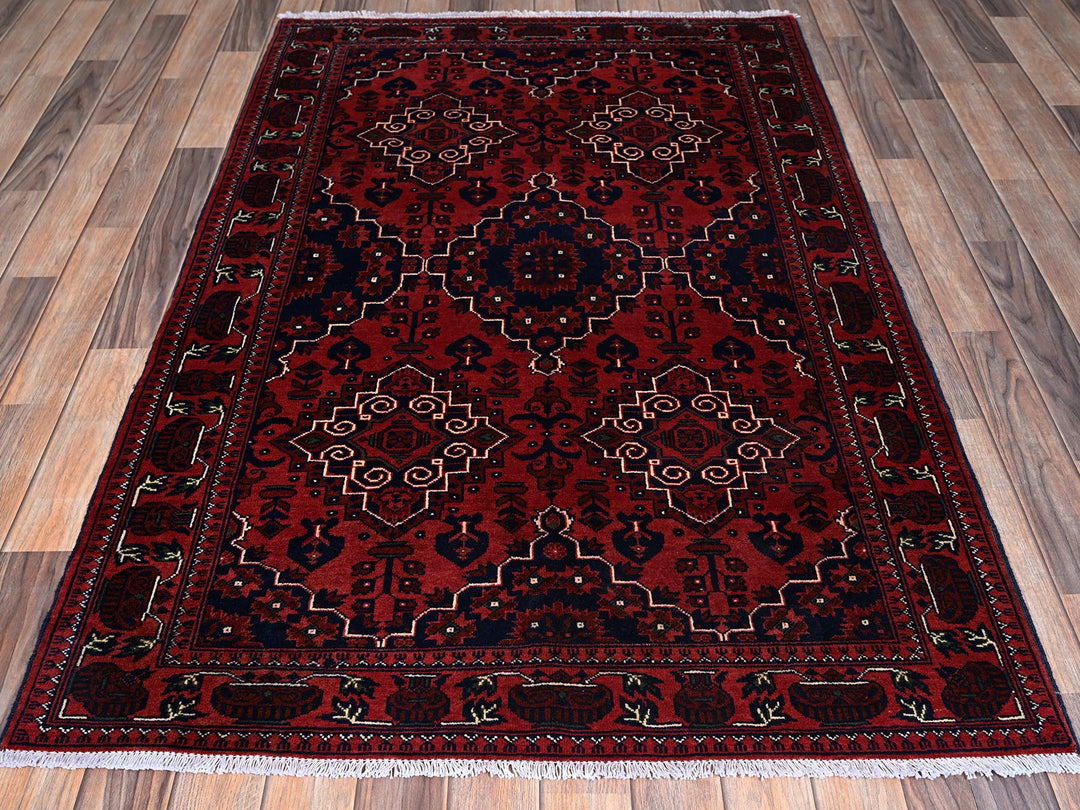 3'10" x 5'11" New Hand Knotted Red Wool Rectangle Oriental Rug - MOA102667