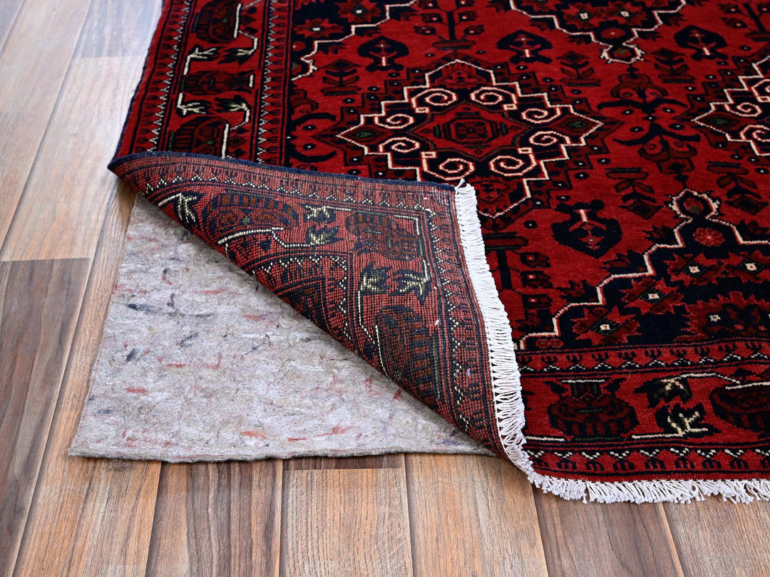 3'10" x 5'11" New Hand Knotted Red Wool Rectangle Oriental Rug - MOA102667
