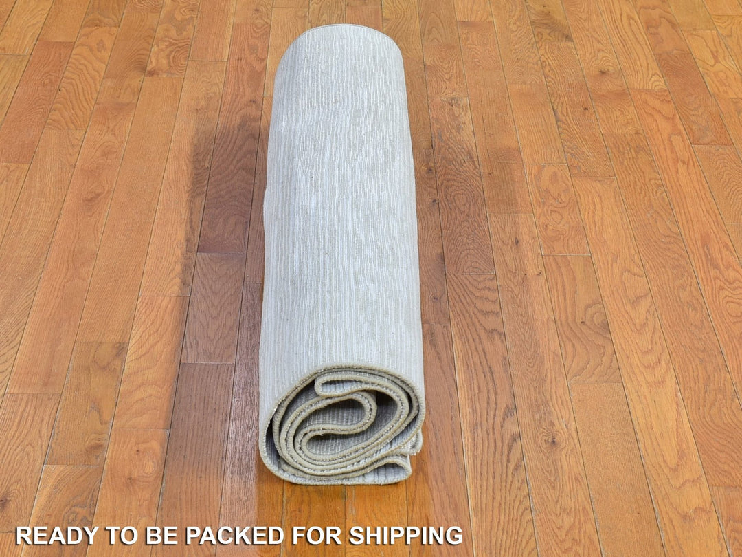 4'2" x 12'0" New Hand Knotted Ivory Wool & Silk Runner Oriental Rug - MOA10266803
