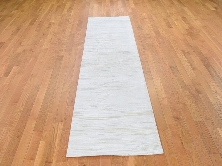 2'6" x 12'0" New Hand Knotted Ivory Wool & Silk Runner Oriental Rug - MOA10266806