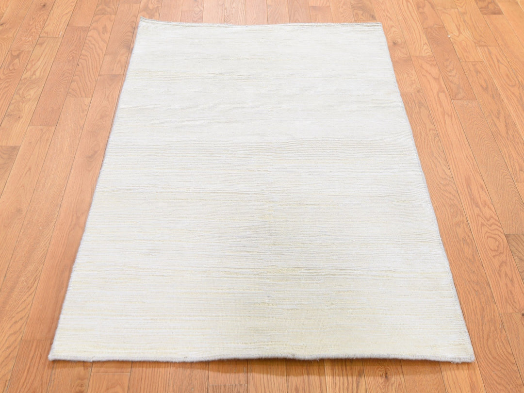 3'1" x 5'1" New Hand Knotted Ivory Wool & Silk Rectangle Oriental Rug - MOA10266807