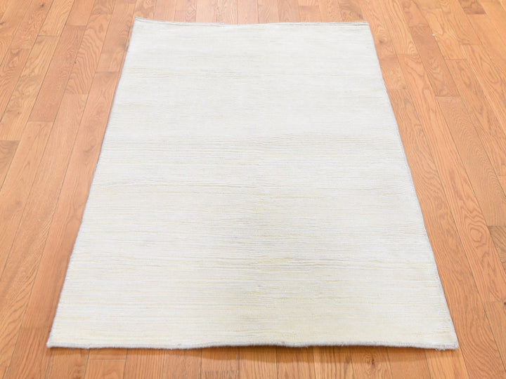 3'1" x 5'1" New Hand Knotted Ivory Wool & Silk Rectangle Oriental Rug - MOA10266807