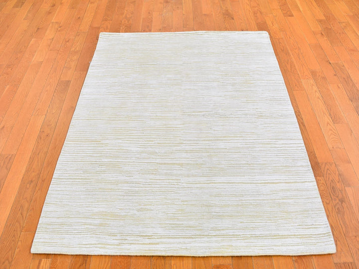 4'3" x 6'1" New Hand Knotted Ivory Wool & Silk Rectangle Oriental Rug - MOA10266808