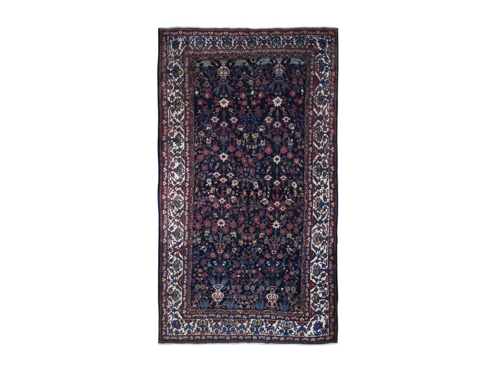 7'2" x 13'1" Vintage Hand Knotted Blue Wool Rectangle Oriental Rug - MOA10266809