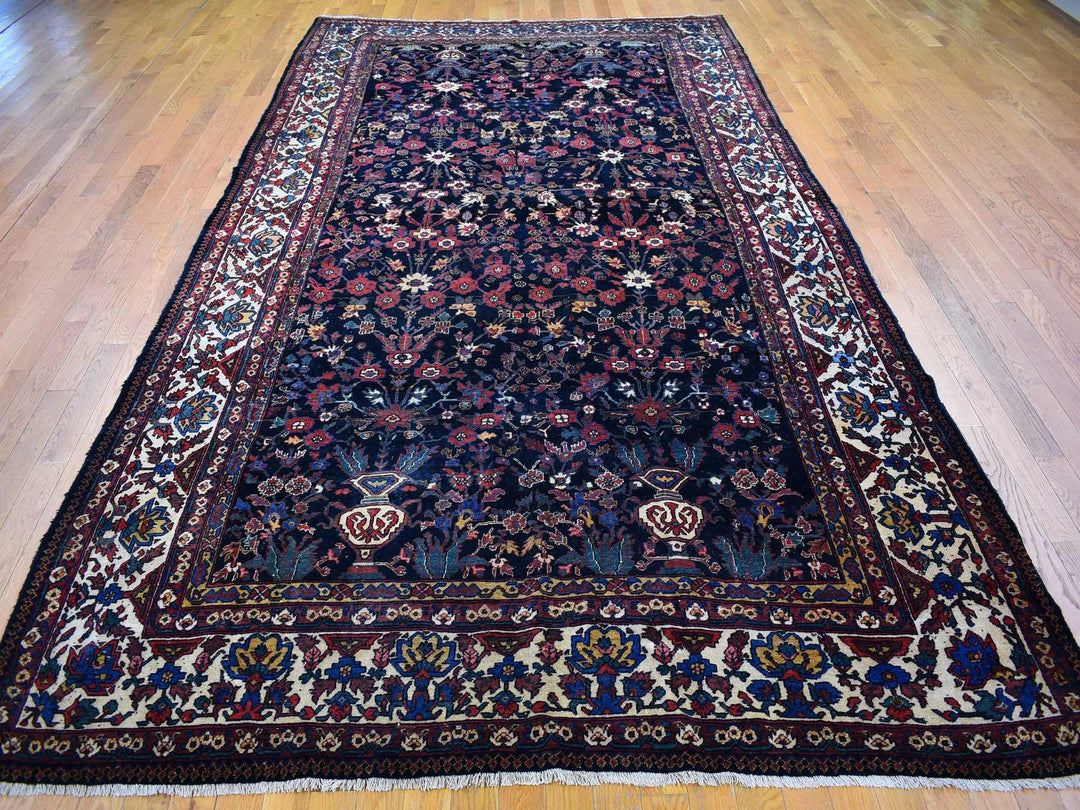 7'2" x 13'1" Vintage Hand Knotted Blue Wool Rectangle Oriental Rug - MOA10266809