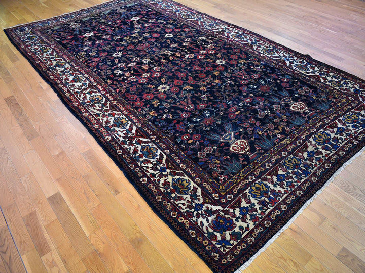7'2" x 13'1" Vintage Hand Knotted Blue Wool Rectangle Oriental Rug - MOA10266809