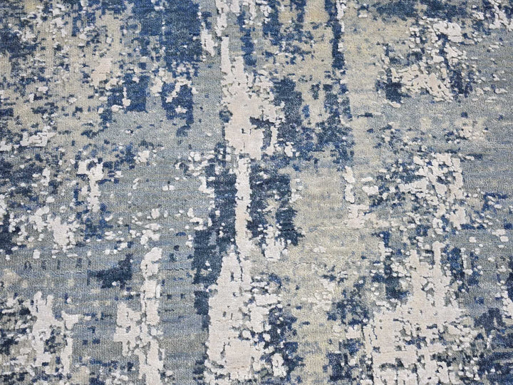 3'1" x 5'1" New Hand Knotted Blue Wool & Silk Rectangle Oriental Rug - MOA10266815