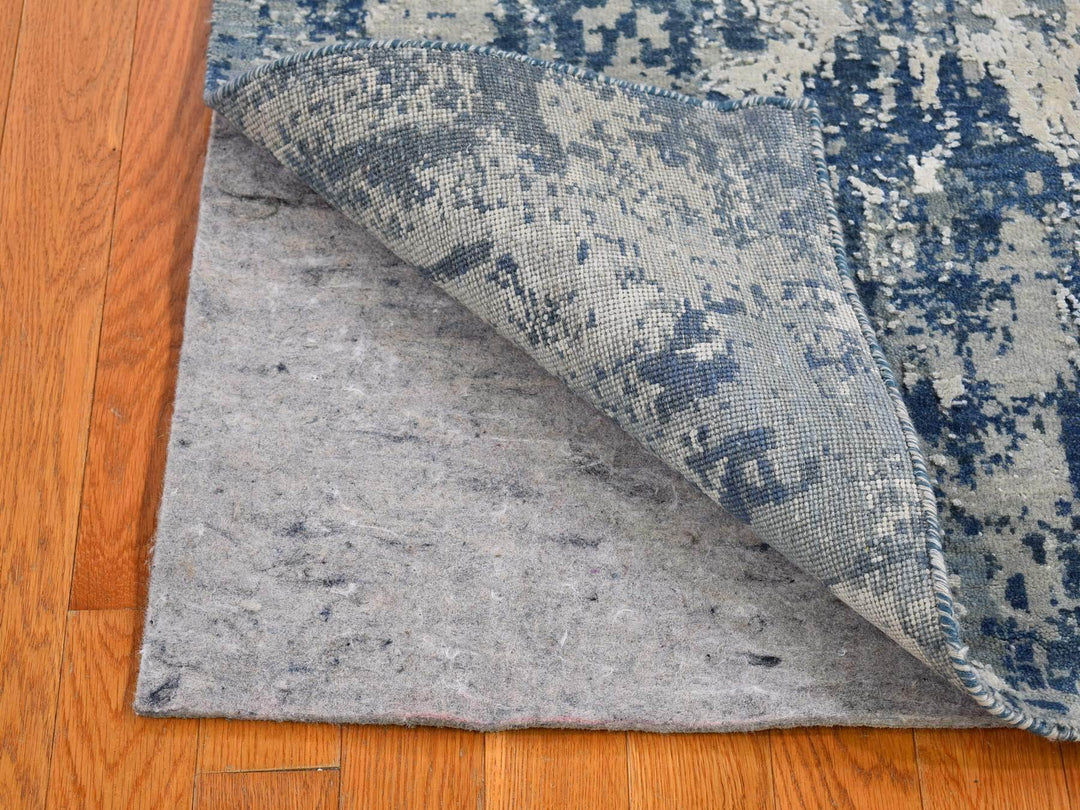 3'1" x 5'1" New Hand Knotted Blue Wool & Silk Rectangle Oriental Rug - MOA10266815