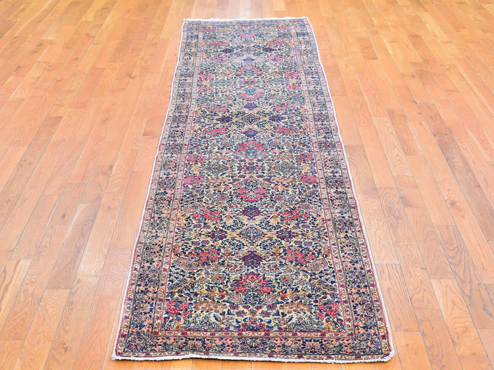 2'8" x 11'6" Vintage Hand Knotted Ivory Wool Runner Oriental Rug - MOA10266840