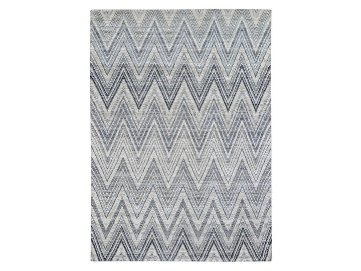 9'1" x 12'3" New Hand Knotted Grey Wool & Silk Rectangle Oriental Rug - MOA10266843